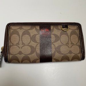 Vintage Coach Coated Canvas Logo Leather Trim Long Wallet